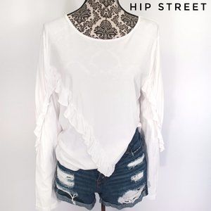 SALTY SISTA Ruffled LS Jersey Tee Shirt L